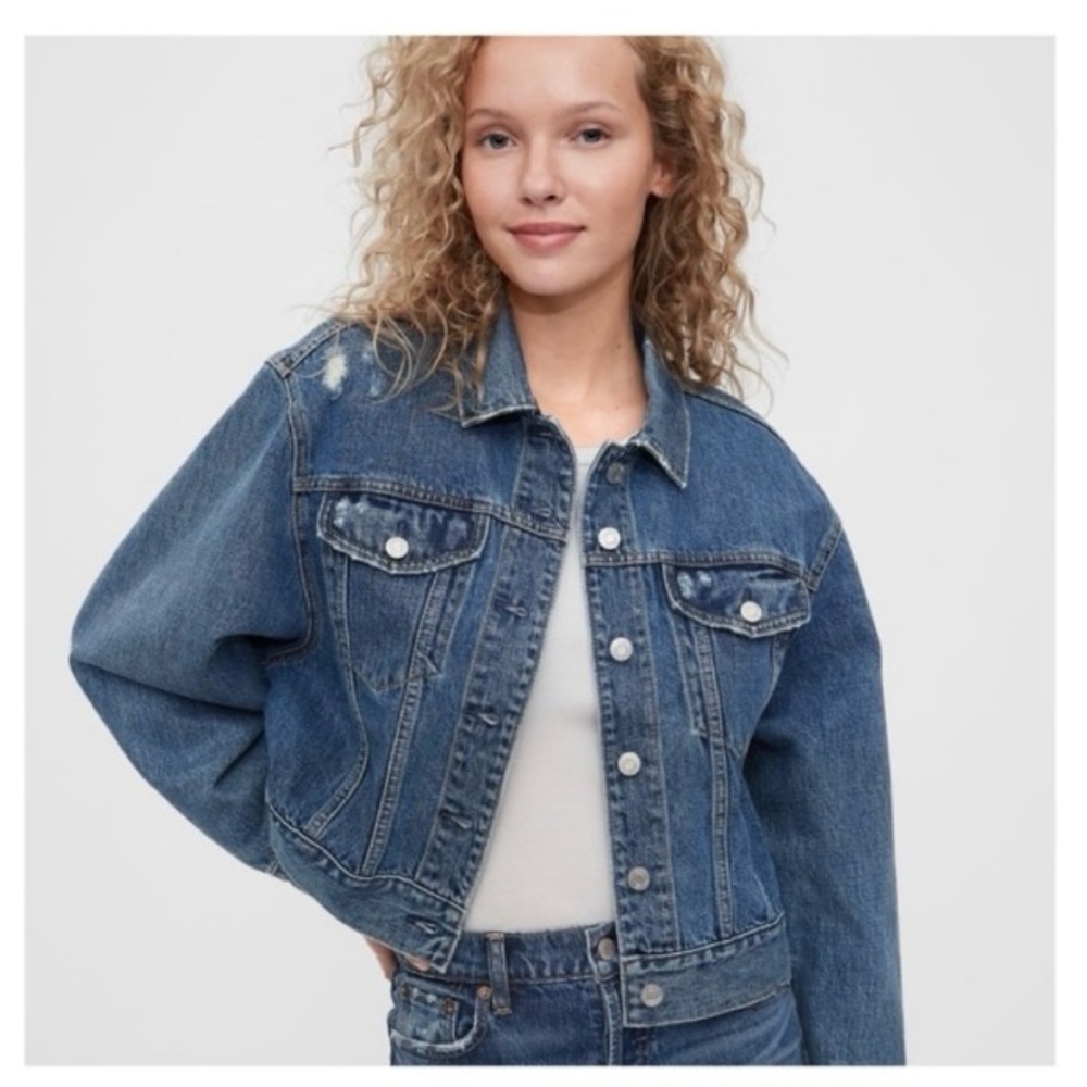 Gap Distressed Denim Dolman Icon Jacket XXL